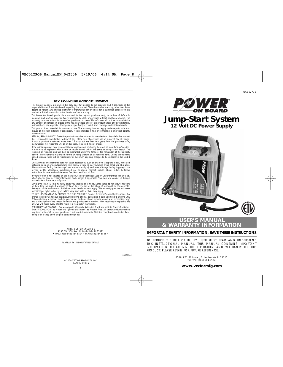 Power On Board VEC012POB