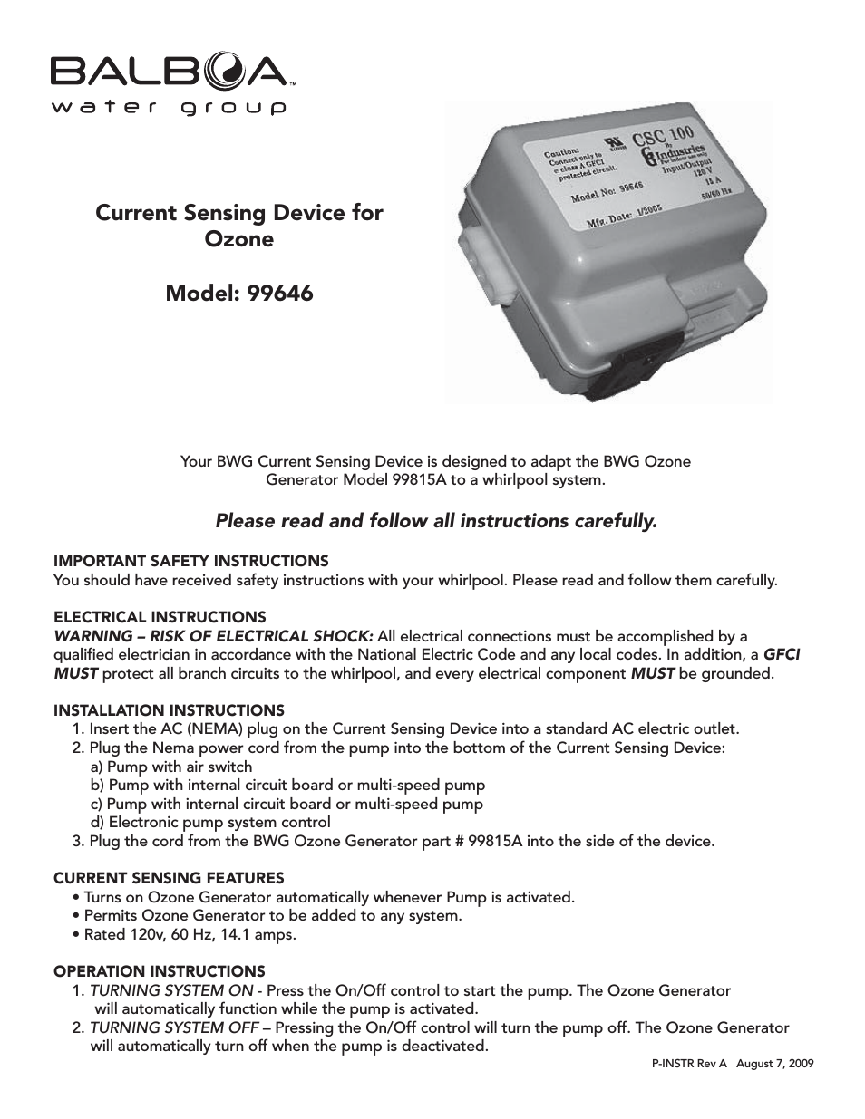 Current Sensing Device for Ozone, 99646