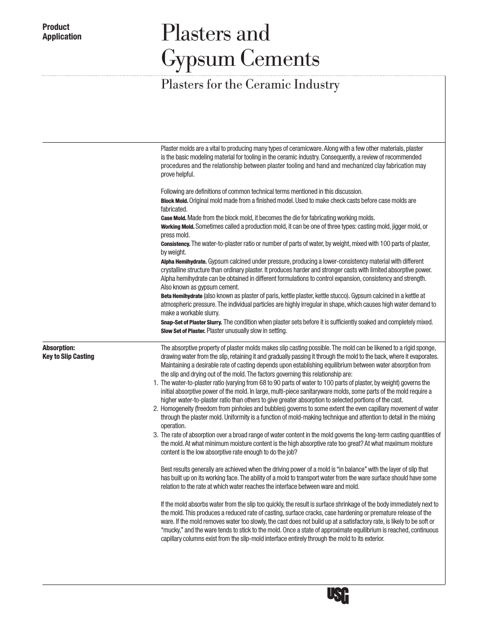 Plasters and Gypsum Cements for the Ceramic Industry