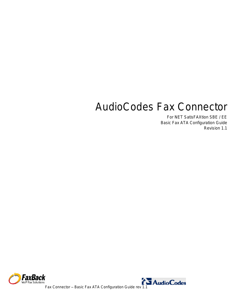 AudioCodes Fax Connector for NET SatisFAXtion SBE / EE - Basic Fax ATA Configuration Guide
