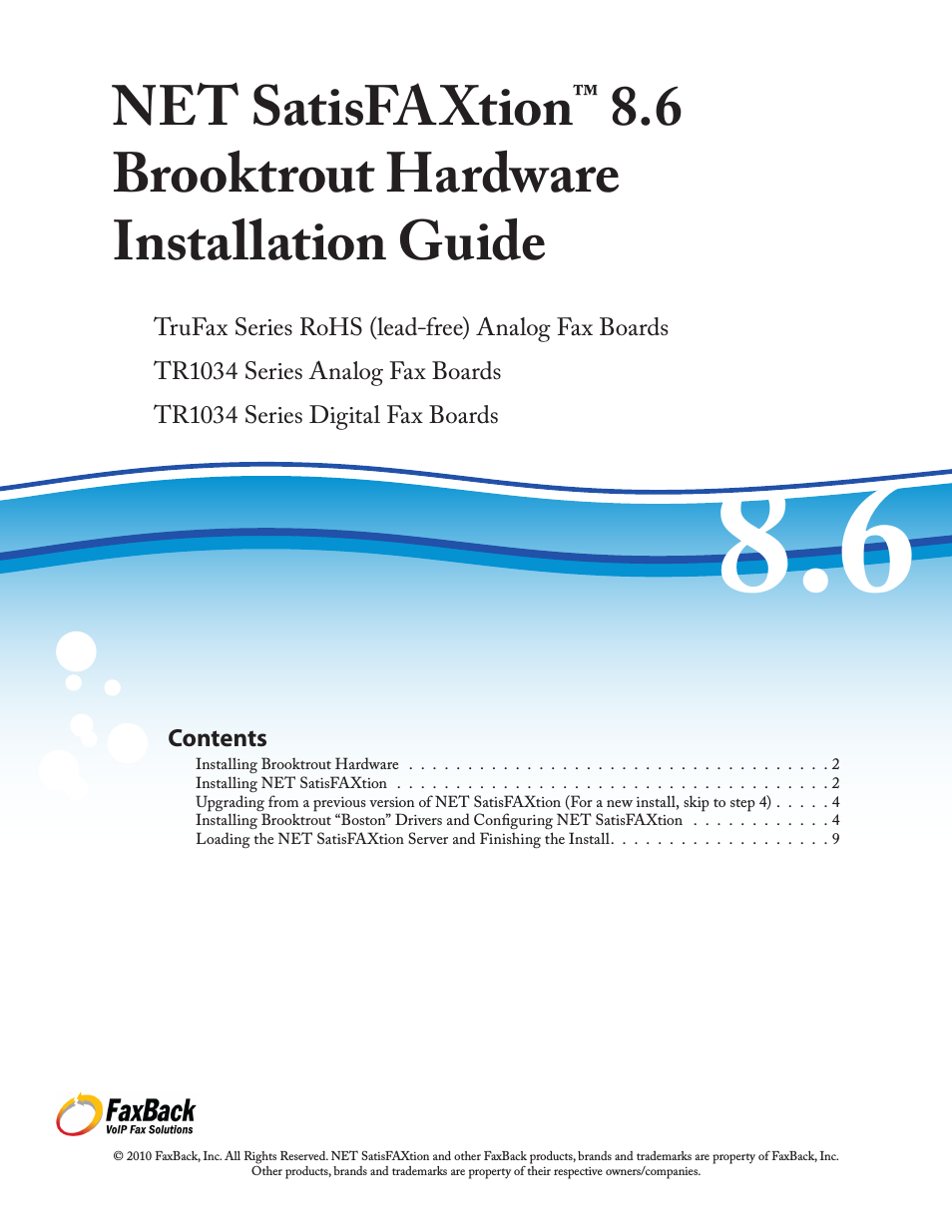 NET SatisFAXtion 8.6 - Brooktrout Hardware Installation Guide