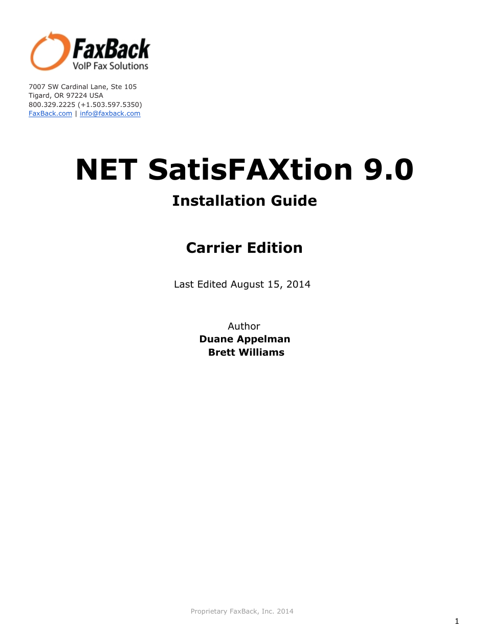 NET SatisFAXtion 9.0 - Installation Guide (Carrier Edition)
