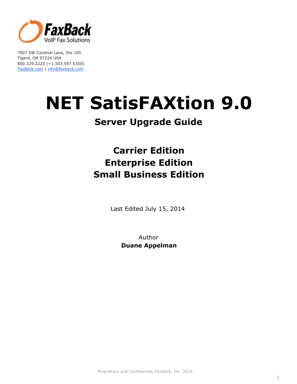 NET SatisFAXtion 9.0 - Server Upgrade Guide