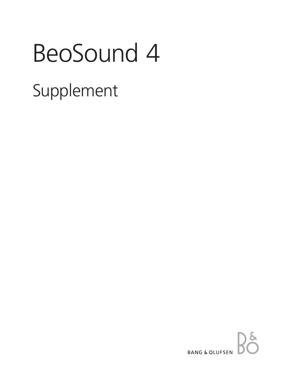 BeoSound 4 - Supplement to User Guide