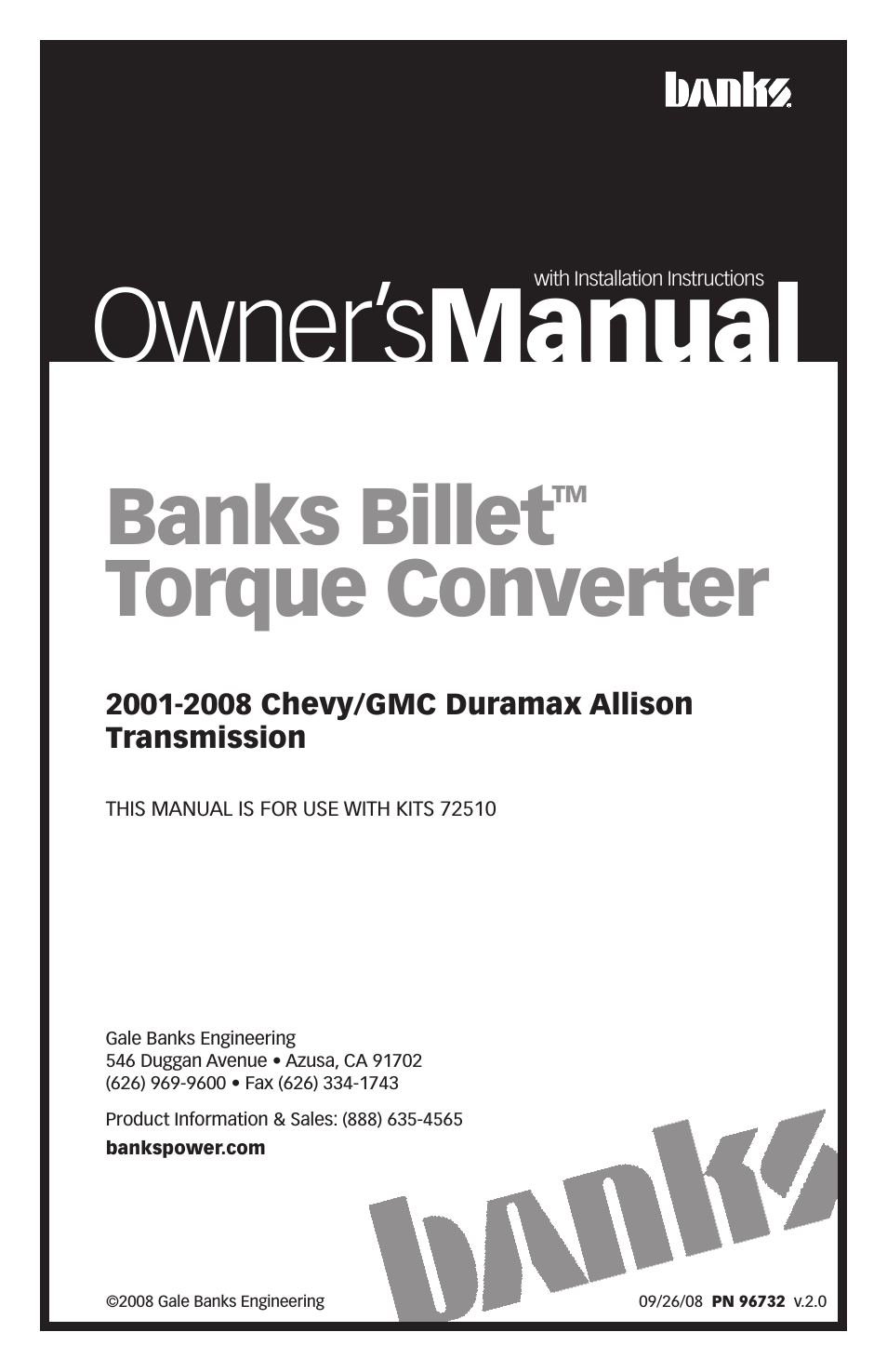 Chevy_GMC Trucks: Duramax LB7 (Diesel ’01 - 04 6.6L) Powertrain- Banks Billet Torque Converter '01-08 Chevy_GMC Trucks: Duramax Allison Trans