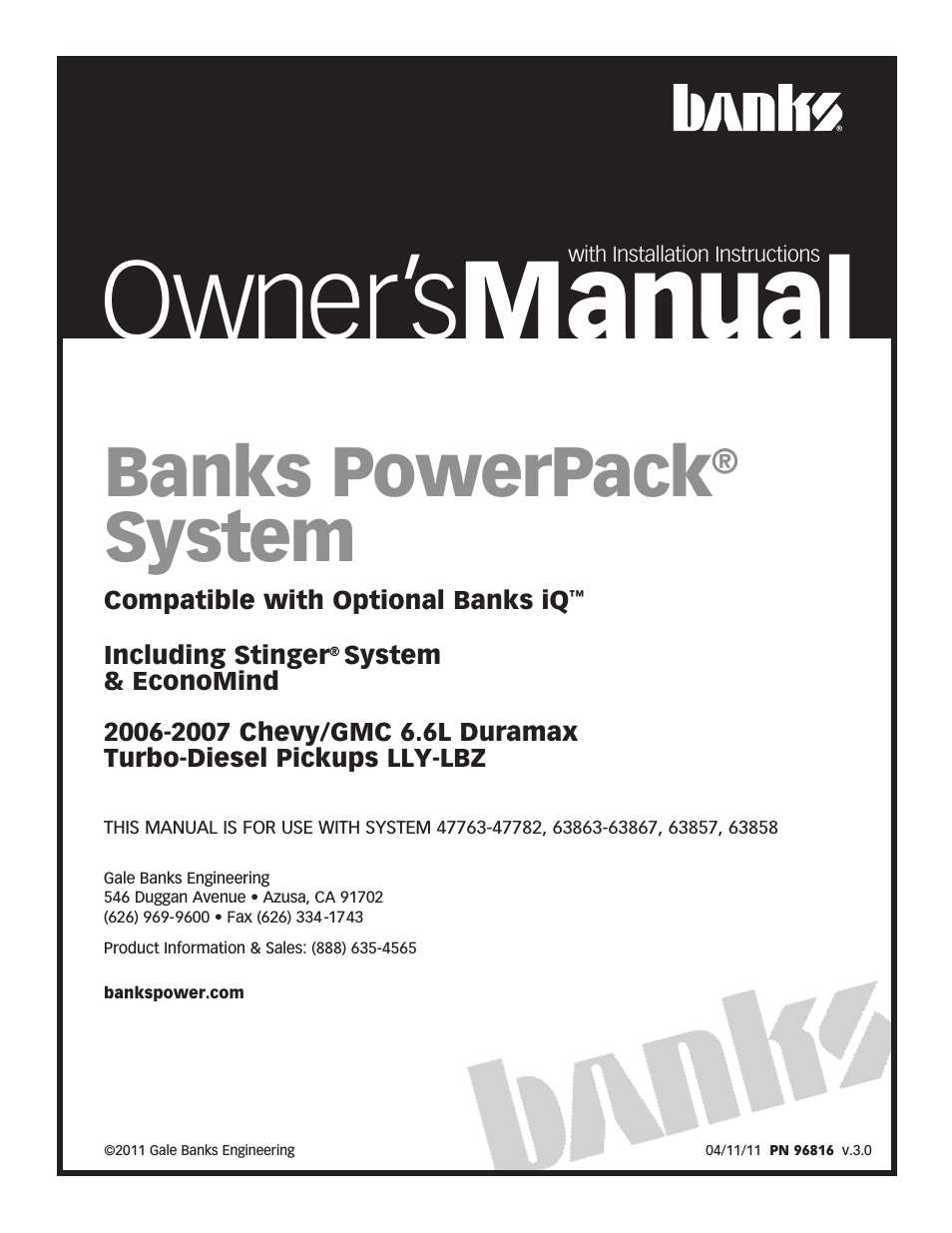Chevy_GMC Trucks: Duramax LLY-LBZ (Diesel ’06 - 07 6.6L) Power Systems- PowerPack & Stinger Systems w EconoMind (LLY & LBZ) '06-07 (iQ) Compatible with Optional Banks iQ