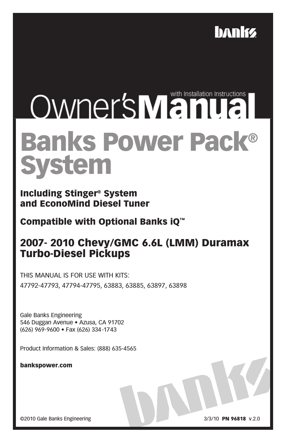 Chevy_GMC Trucks: Duramax LMM (Diesel ’07 - 10 6.6L) Power Systems- PowerPack & Stinger w_EconoMind '07-10 (iQ) Compatible with Optional Banks iQ