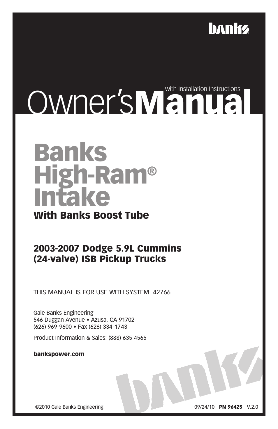 Dodge Trucks: (Diesel ’03 - 07 5.9L Cummins) Intake- High-Ram Intake '03-07 w_Banks Boost Tube