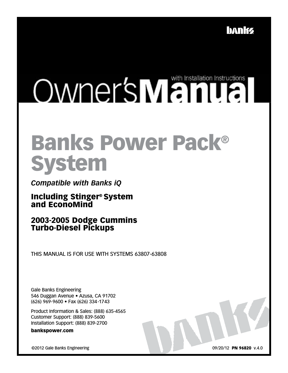 Dodge Trucks: (Diesel ’03 - 07 5.9L Cummins) Power Pack & Stinger Systems w_EconoMind '03-05 Compatible with Banks iQ