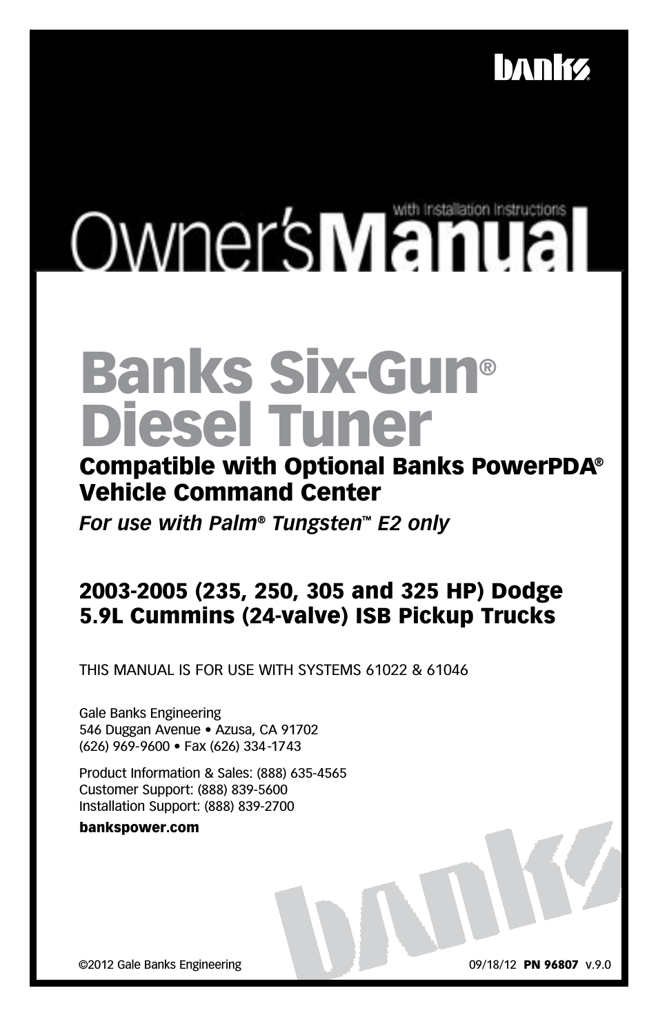 Dodge Trucks: (Diesel ’03 - 07 5.9L Cummins) Tuner- Six-Gun Diesel Tuner (235, 250, 305, 325 HP Dodge 5.9L Cummins (24-valve) Trucks) '03-05 Compatible with Optional PowerPDA