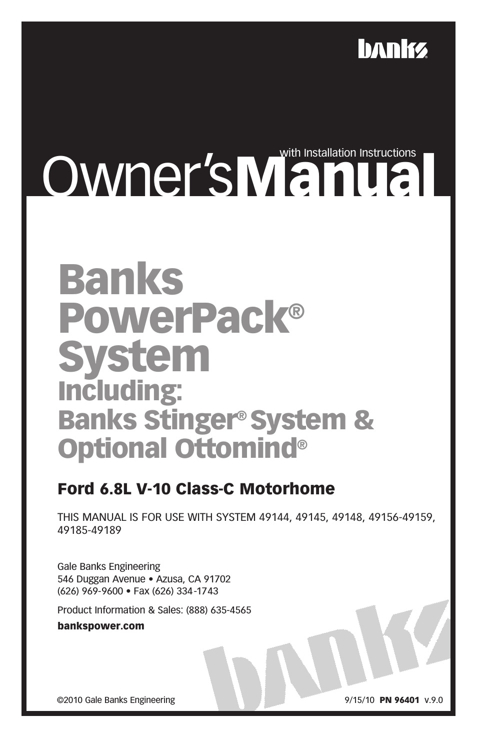 Ford Motorhomes: (Gas ’97 - 04 6.8L Class-C) Power Systems- PowerPack & Stinger Systems & Optional OttoMind (Class-C)