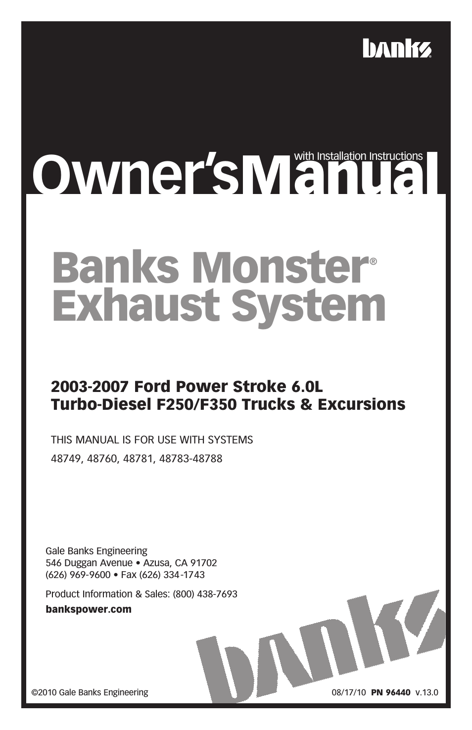 Ford Trucks: (Diesel ’03 - 07 6.0L Power Stroke) Exhaust- Monster Exhaust, Single Passenger side exit, F-250_F-350 '03-07 Pickup Trucks and Excursions