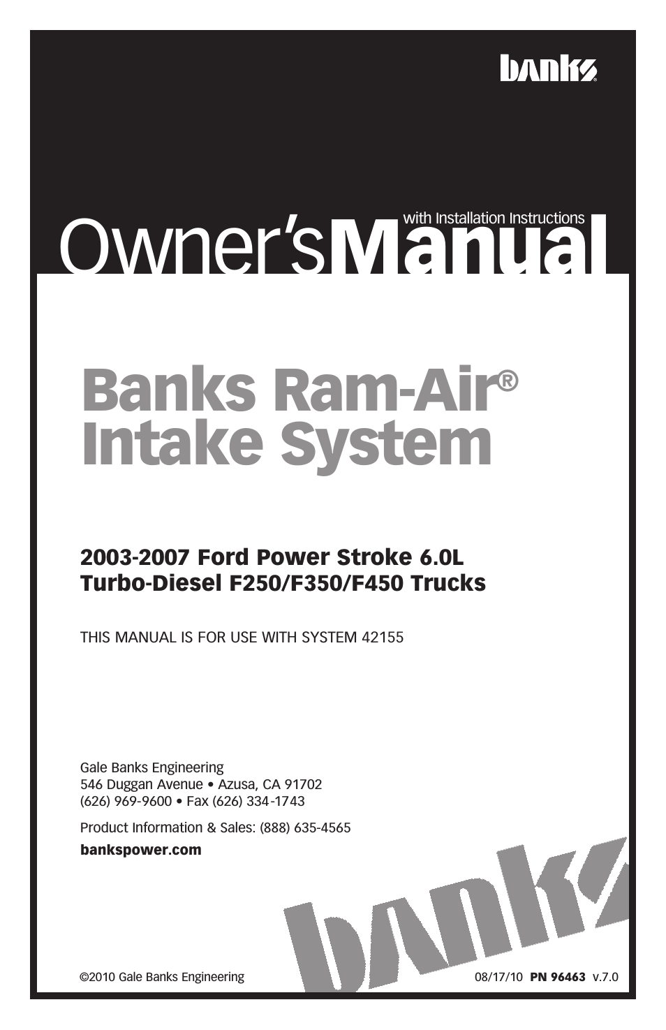 Ford Trucks: (Diesel ’03 - 07 6.0L Power Stroke) Intake- Ram-Air Intake system '03-07 F-250-350-450 pickup