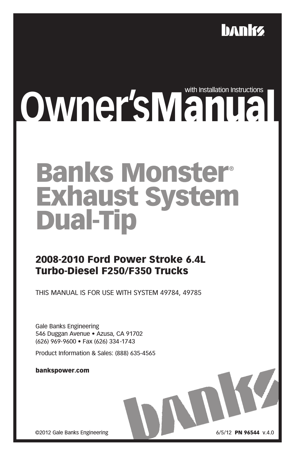Ford Trucks: (Diesel ’08 - 10 6.4L Power Stroke) Exhaust- Monster Exhaust, Dual-Tip Passenger side exit '08-10 F-250_ F-350