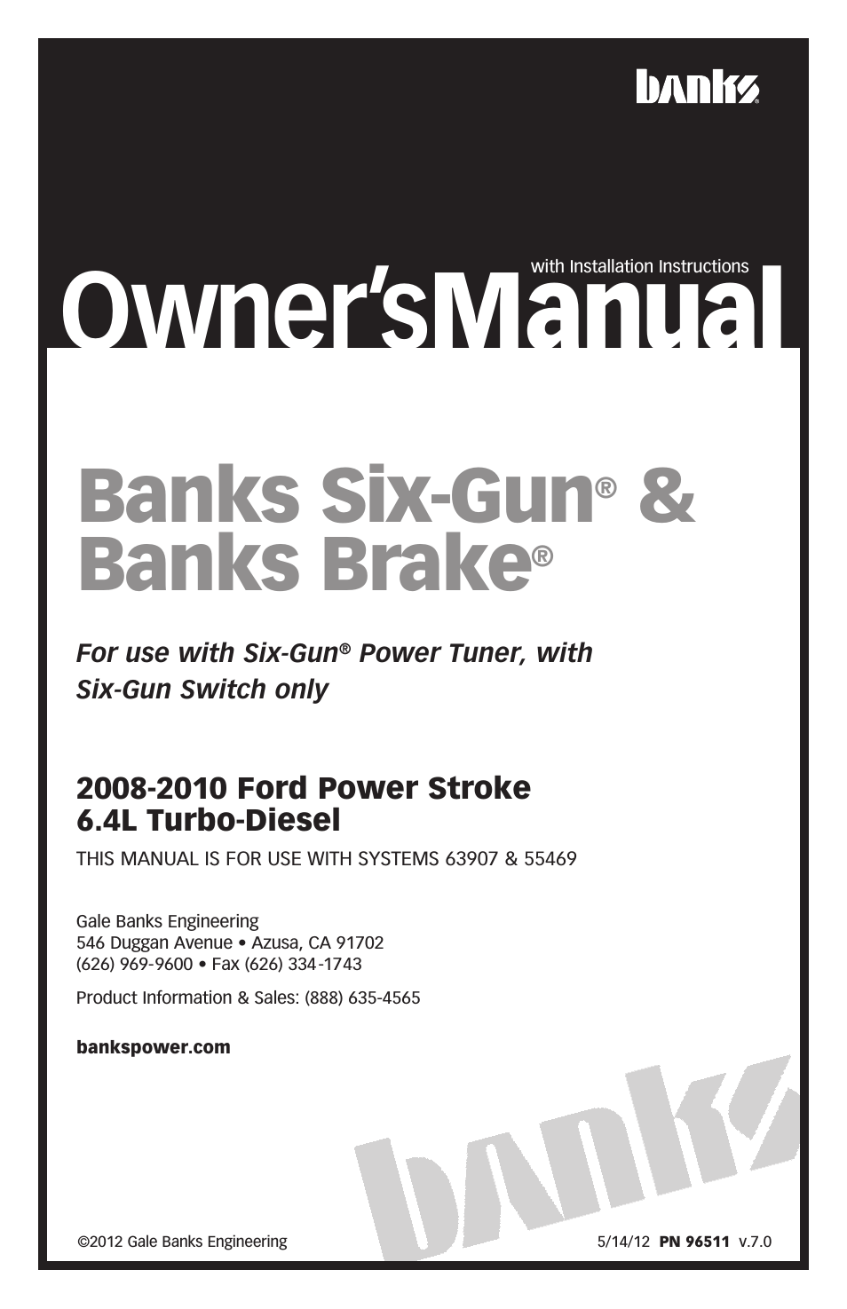 Ford Trucks: (Diesel ’08 - 10 6.4L Power Stroke) Tuner- Six-Gun Diesel Tuner & Banks Brake '08-10 For use with Six-Gun switch Only