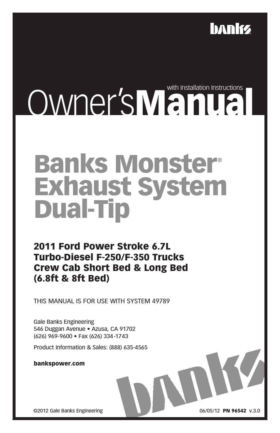 Ford Trucks: (Diesel ’11 - 14 6.7L Power Stroke) Exhaust- Monster Exhaust, Dual-Tip Passenger side exit '11 F-250_F-350 CCLB