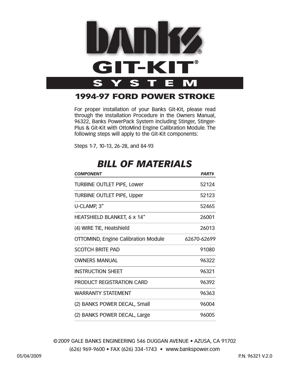 Ford Trucks: (Diesel ’94 - 97 7.3L Power Stroke) Power Systems- Git-Kit '94-97