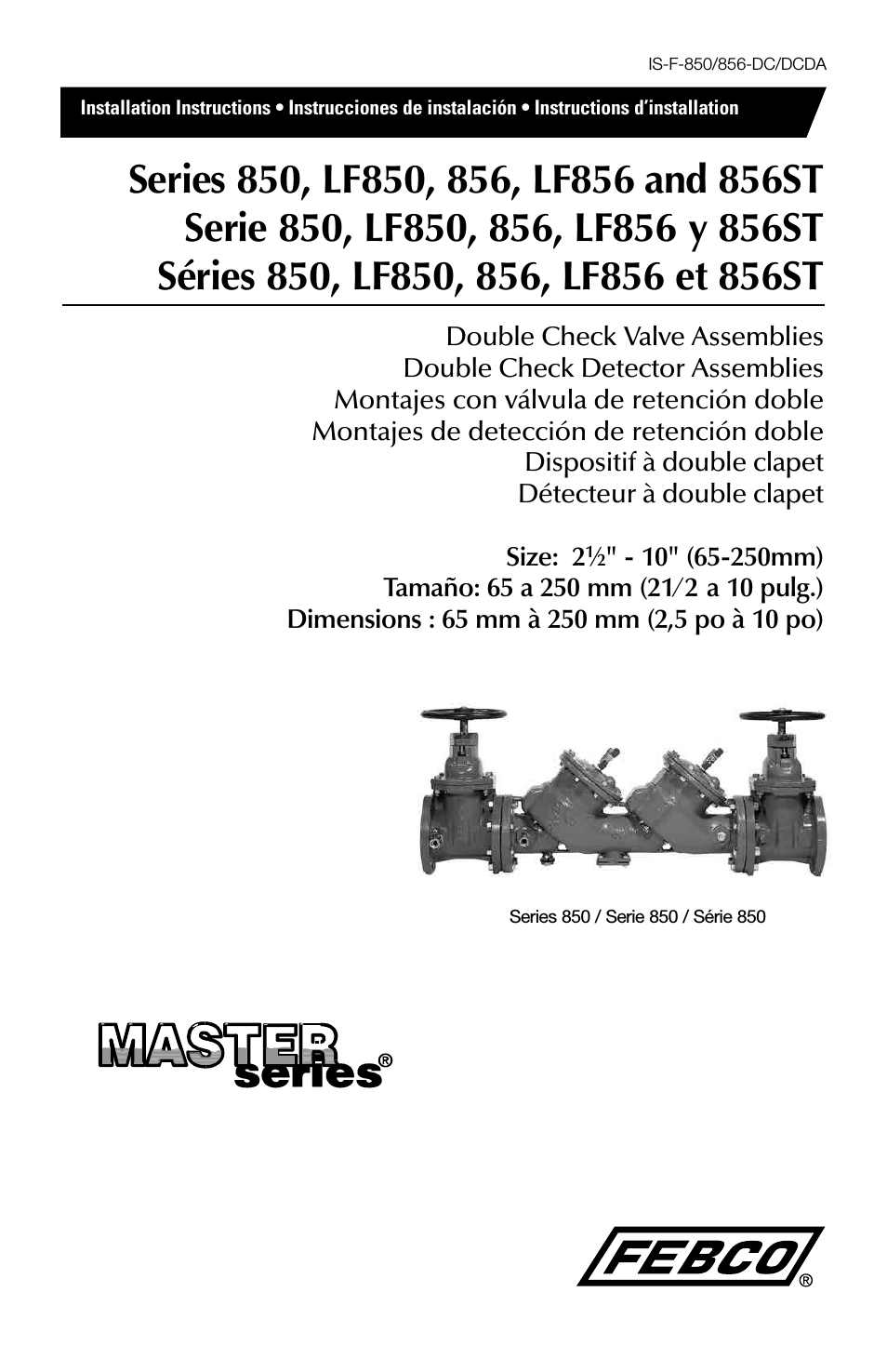 LF850 Lead Free MasterSeries In-Line Design Double Check Valve Assemblies - Large Diameter
