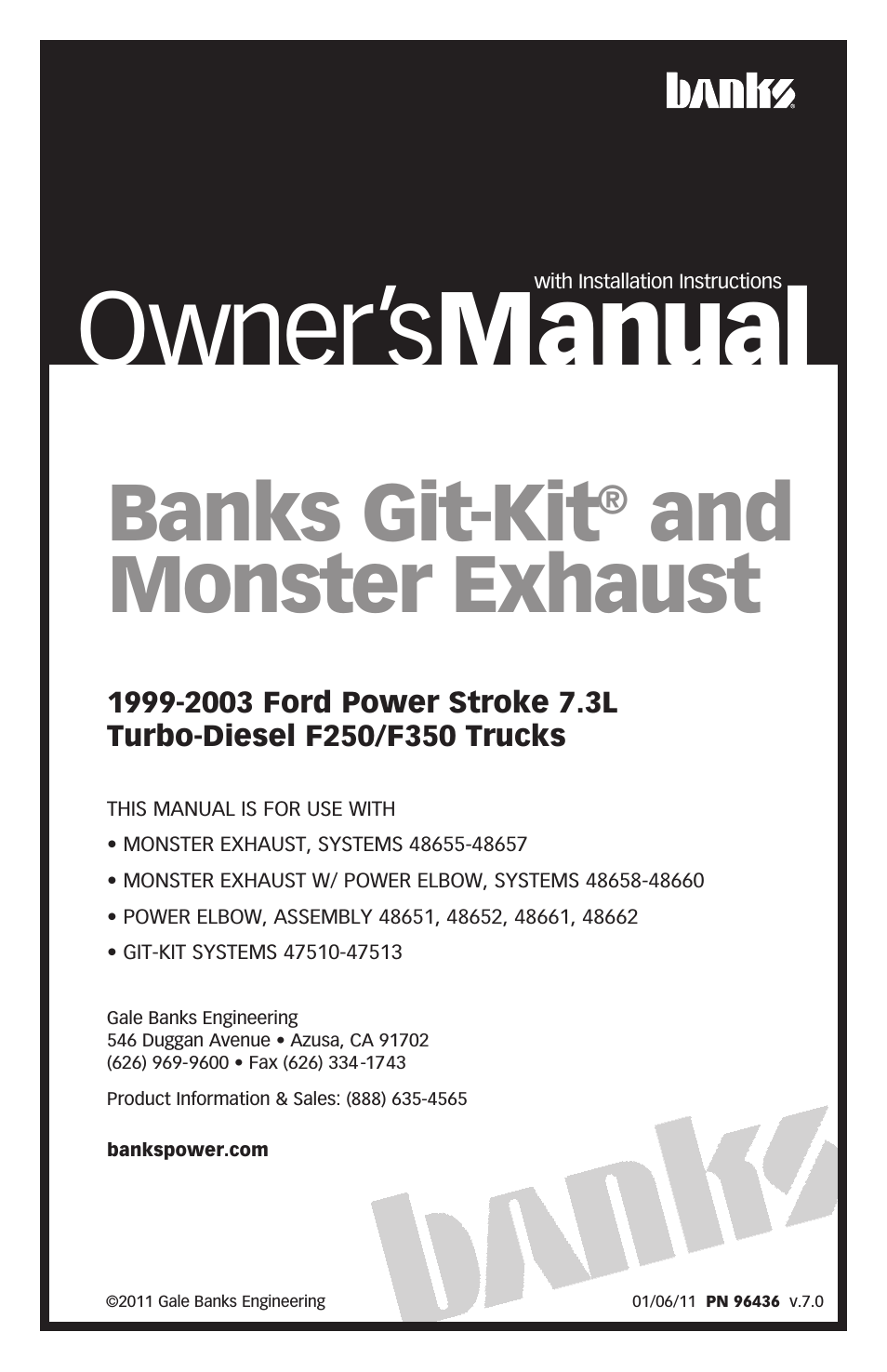 Ford Trucks: (Diesel ’99 - 03 7.3L Power Stroke) Exhaust- Monster Exhaust, Single Passenger side exit (w_ cat) '99-03 F-250 & F-350