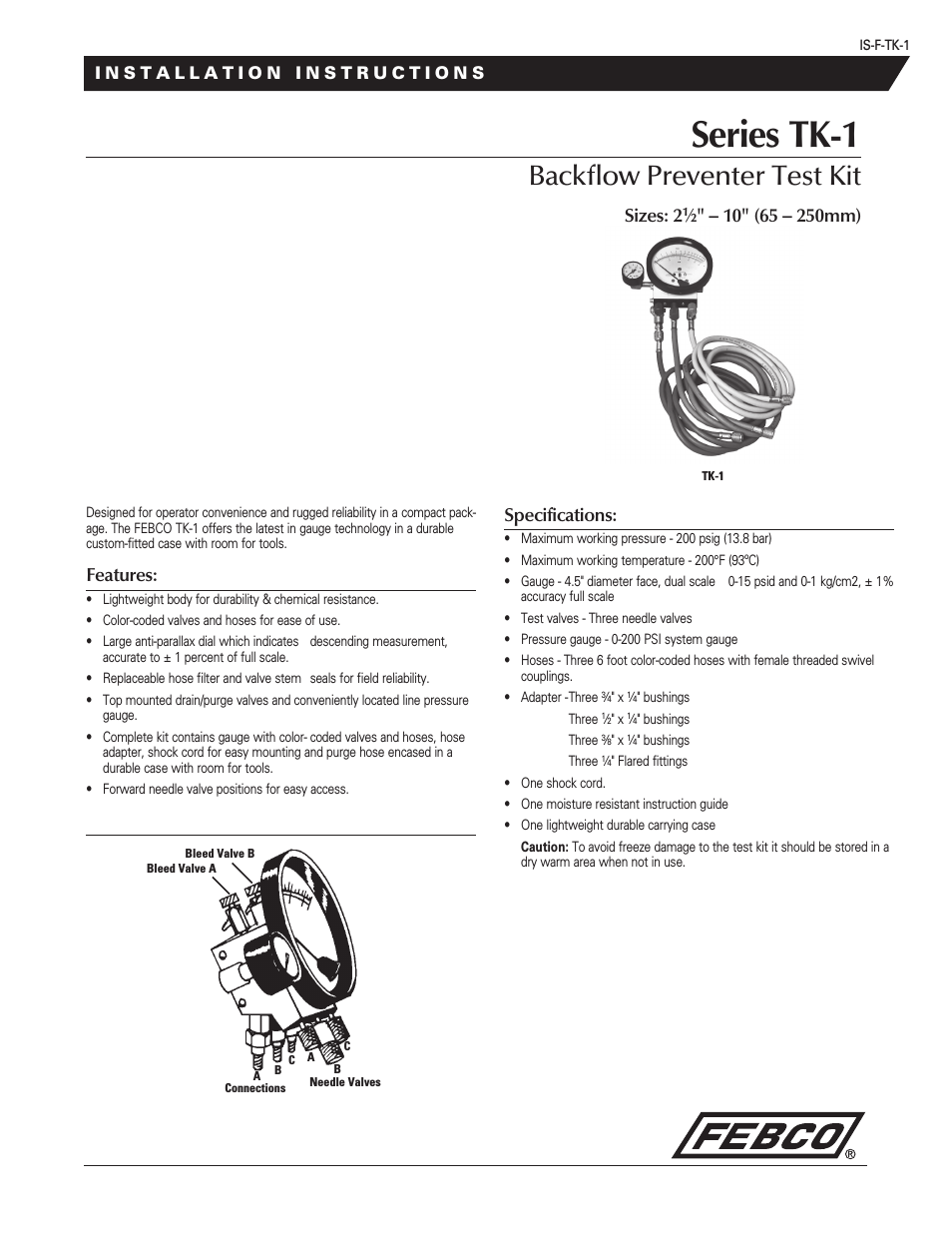 TK-1 Backflow Preventer Test Kit