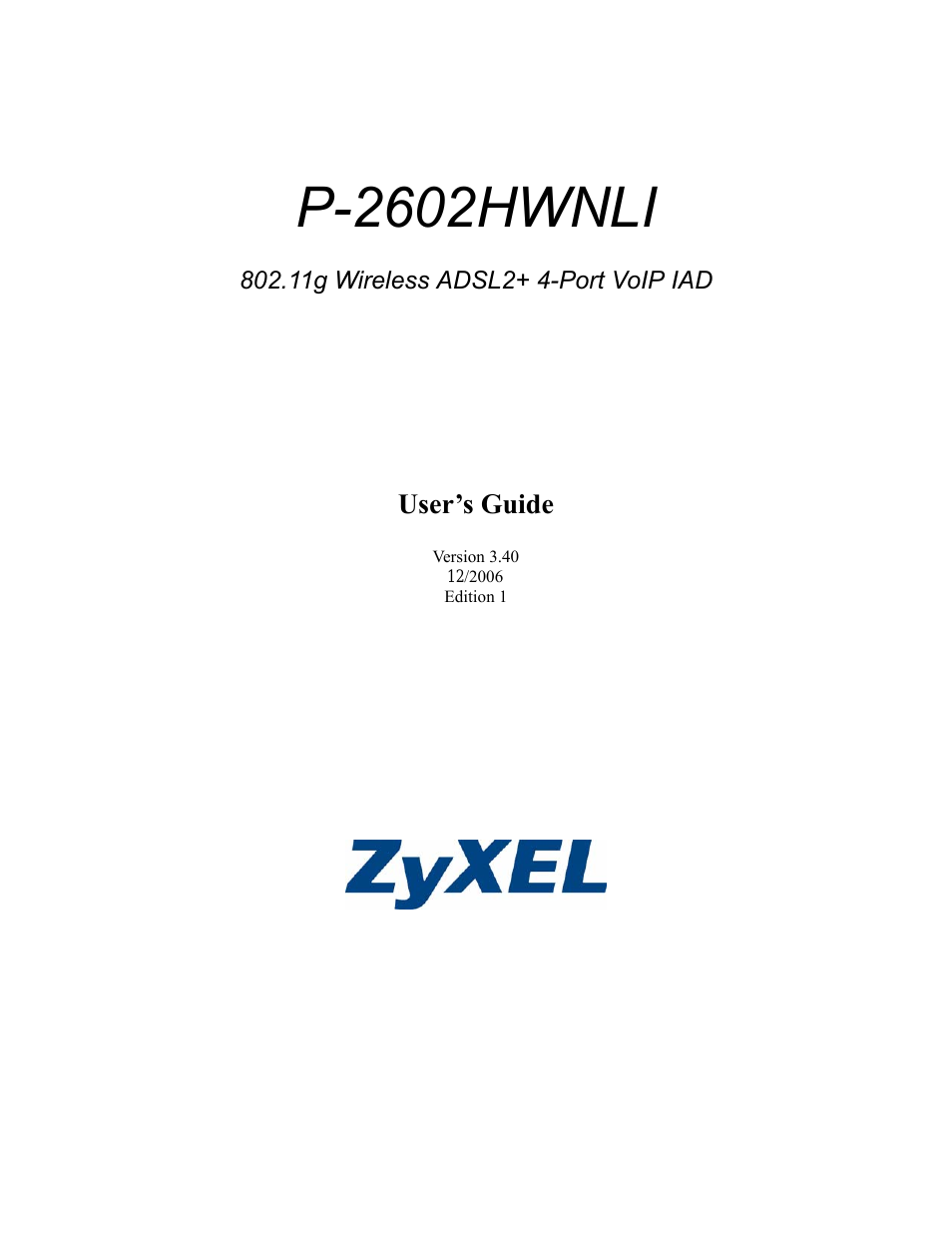 802.11g Wireless ADSL2+ 4-port VoIP IAD P-2602HWNLI