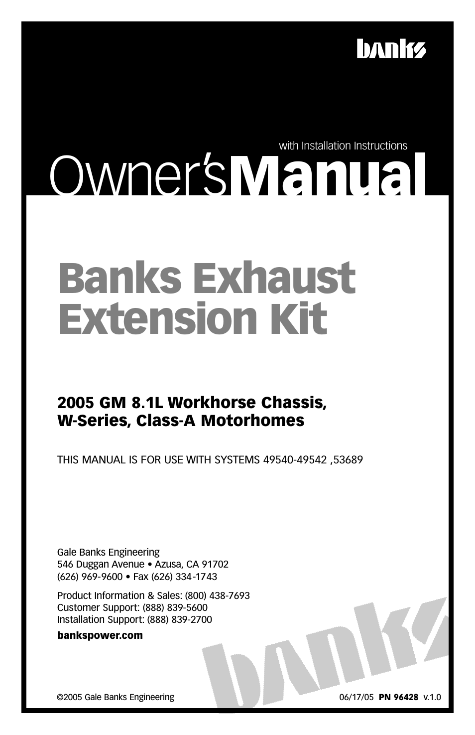 GM Motorhomes: (Gas ’01 - 10 8.1L Workhorse) Exhaust Extension Kit 2005  Class-A, Workhorse chassis, W-series