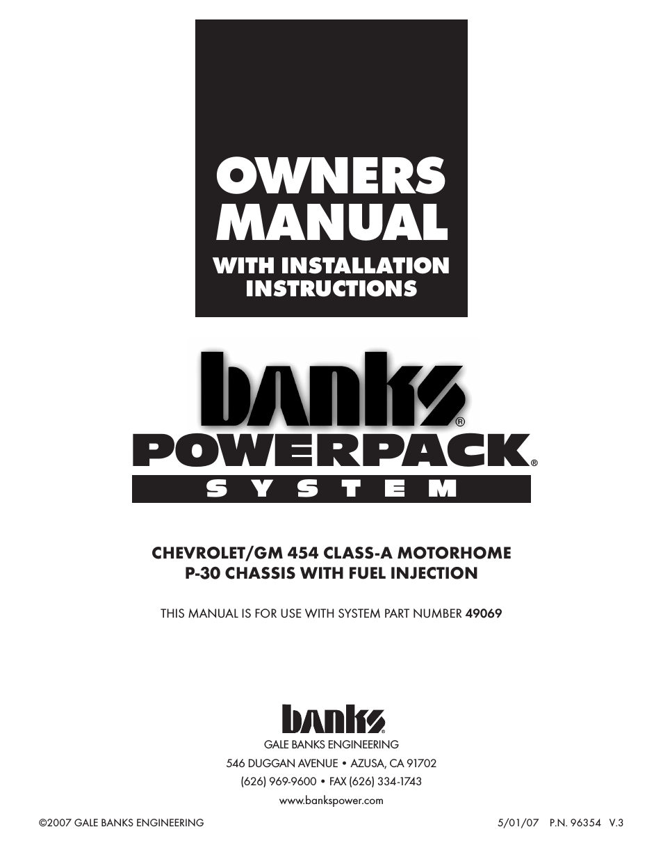 GM Motorhomes: (Gas ’82 - 95 7.4L) PowerPack system (EFI TBI, P30 chassis)