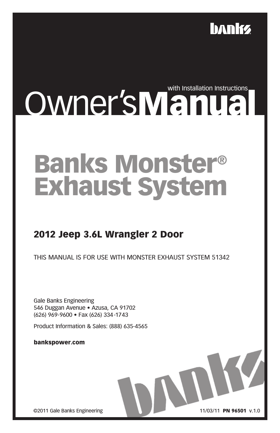 Jeep Trucks: (Gas ’12 - 14 3.6L) Exhaust- Monster Exhaust, Single out the back 2012 3.6L Wrangler 2-door