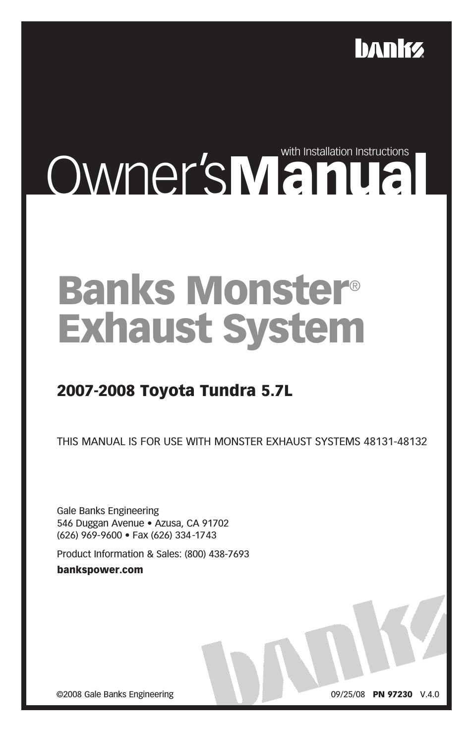Toyota Trucks: (Gas ’07 - 14 5.7L Tundra) Exhaust- Monster Exhaust, Single Passenger side exit '07-08