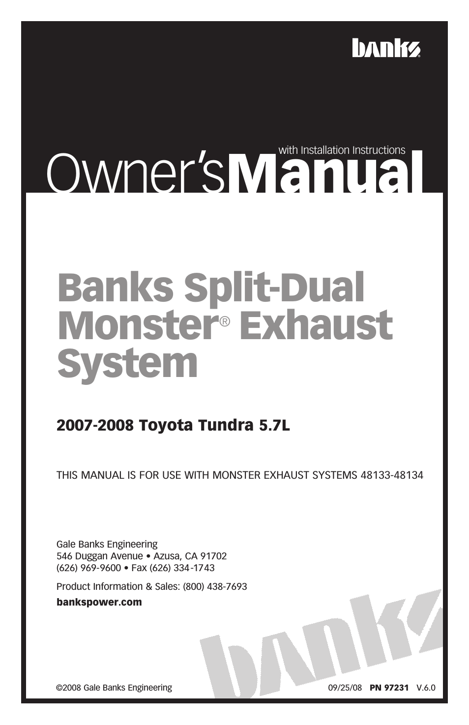 Toyota Trucks: (Gas ’07 - 14 5.7L Tundra) Exhaust- Monster Exhaust, Split-Dual out the back '07-08