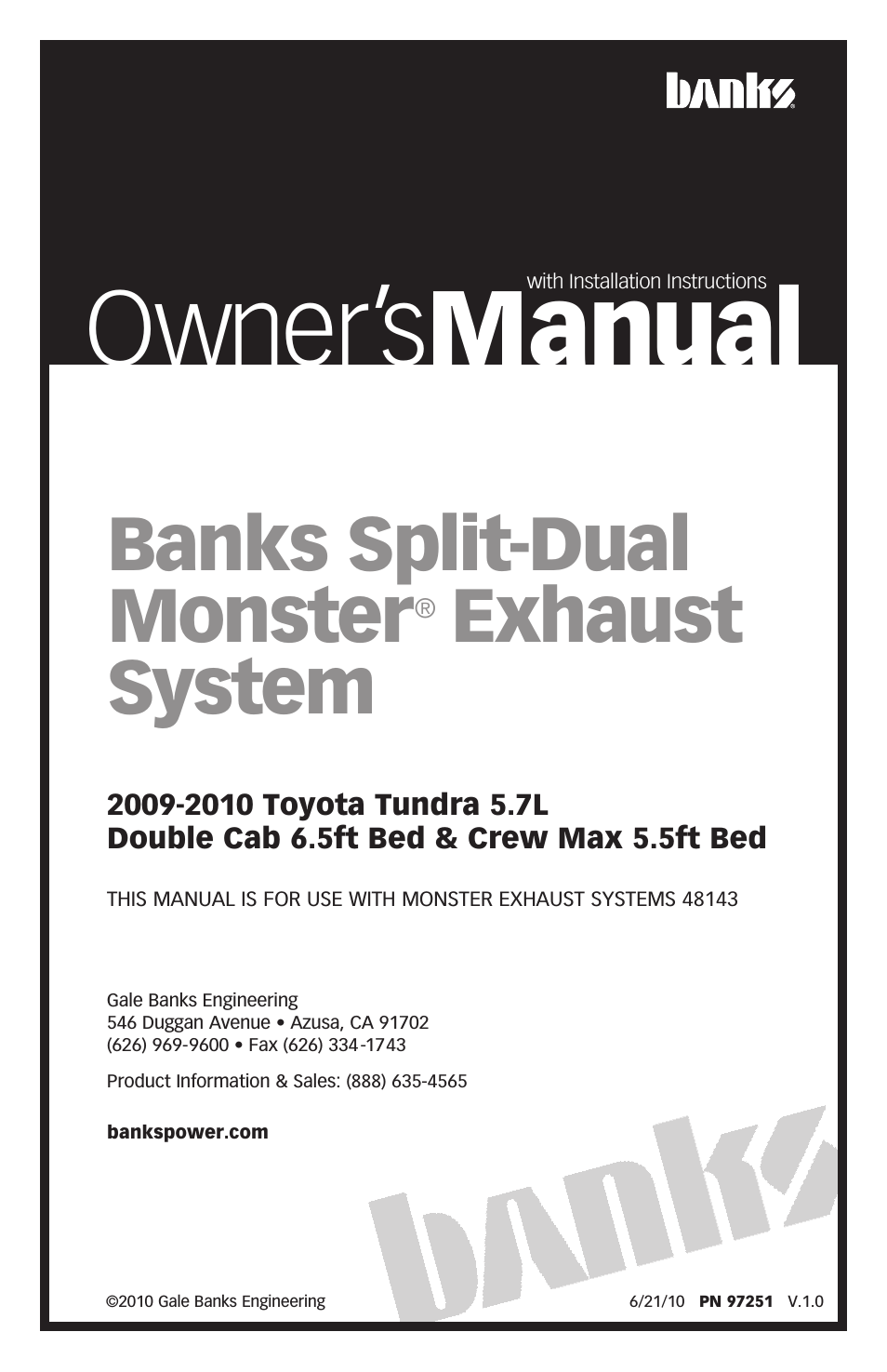 Toyota Trucks: (Gas ’07 - 14 5.7L Tundra) Exhaust- Monster Exhaust, Split-Dual out the back '09-10