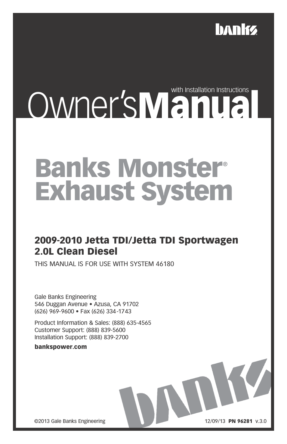 Volkswagen Cars: (Diesel ’09 - 10 Jetta 2.0L TDI) Exhaust- Monster Exhaust, Single out the back 2009-2010 2.0L Clean Diesel, Jetta TDI & Jetta TDI Sportwagen