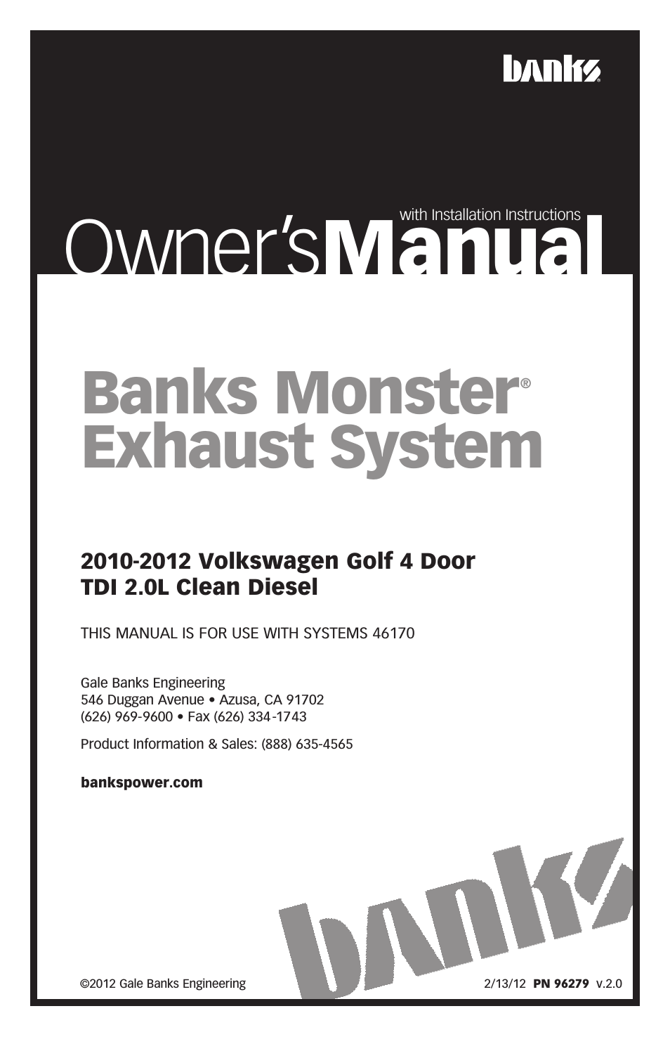 Volkswagen Cars: (Diesel ’10 - 12 Golf 2.0L TDI) Monster Exhaust, Single out the back 2010-2012 2.0L Golf TDI