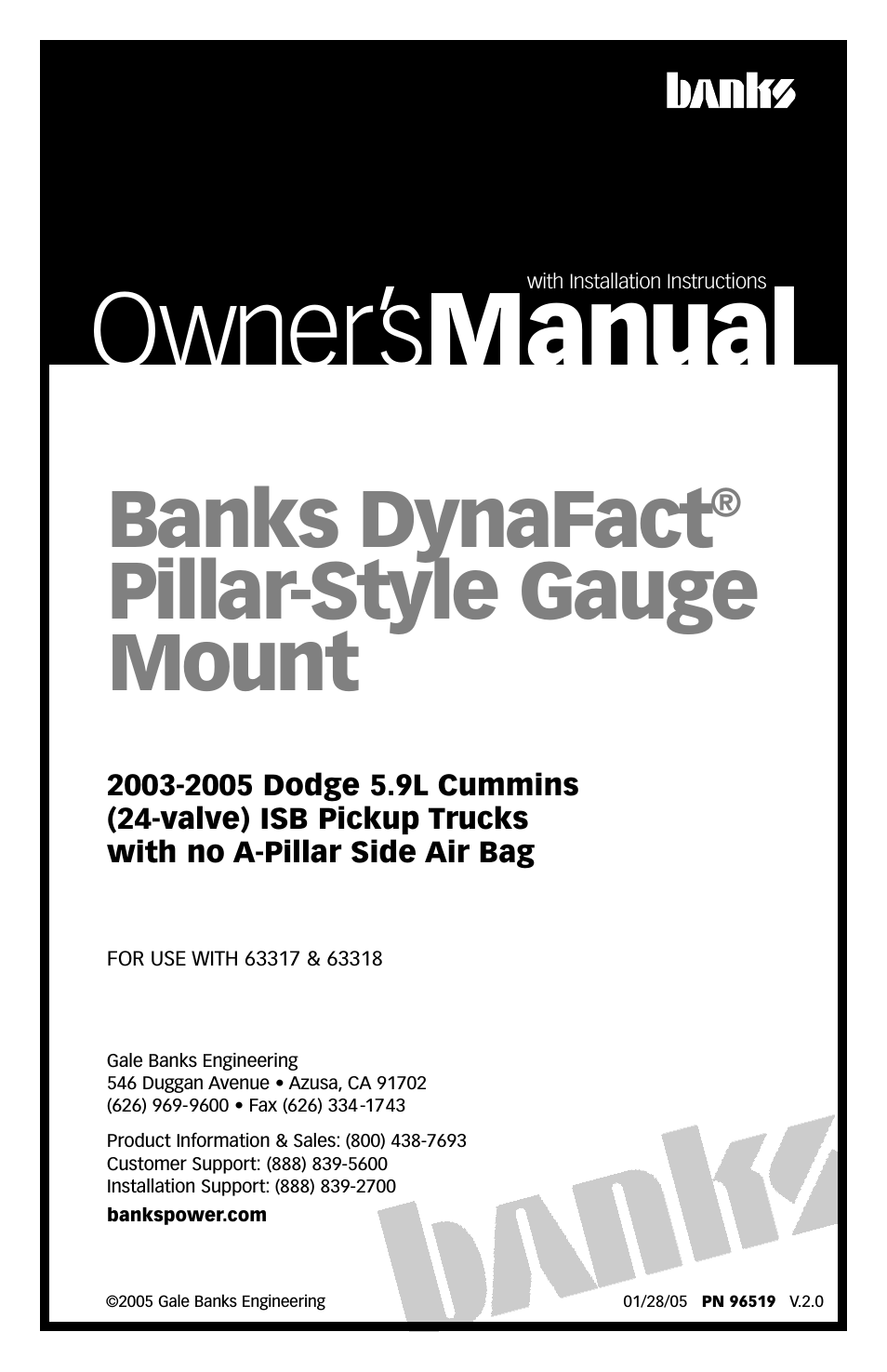 DynaFact pillar-style gauge mount '03-05 Dodge 5.9L Cummins Truck