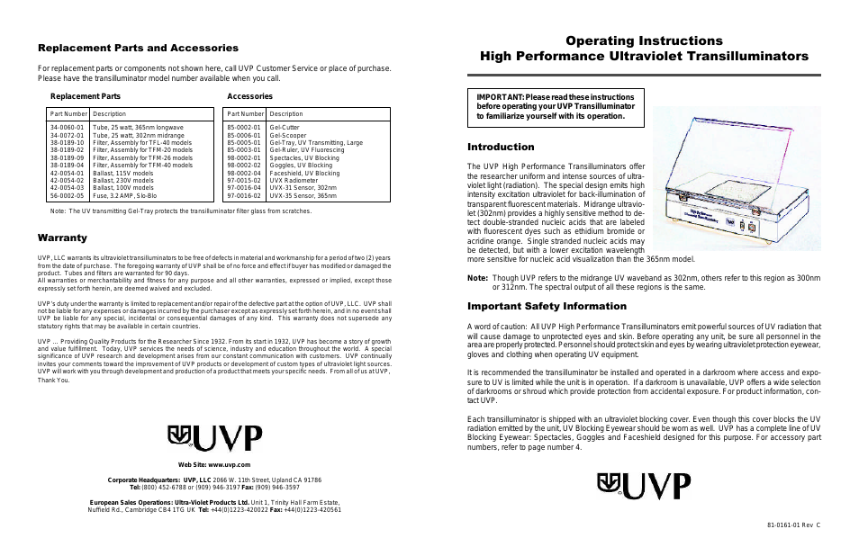 High Performance Ultraviolet Transilluminators