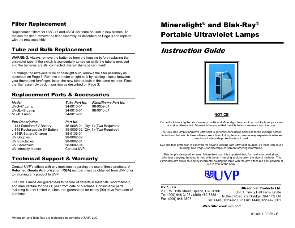 Blak-Ray Portable Ultraviolet Lamps