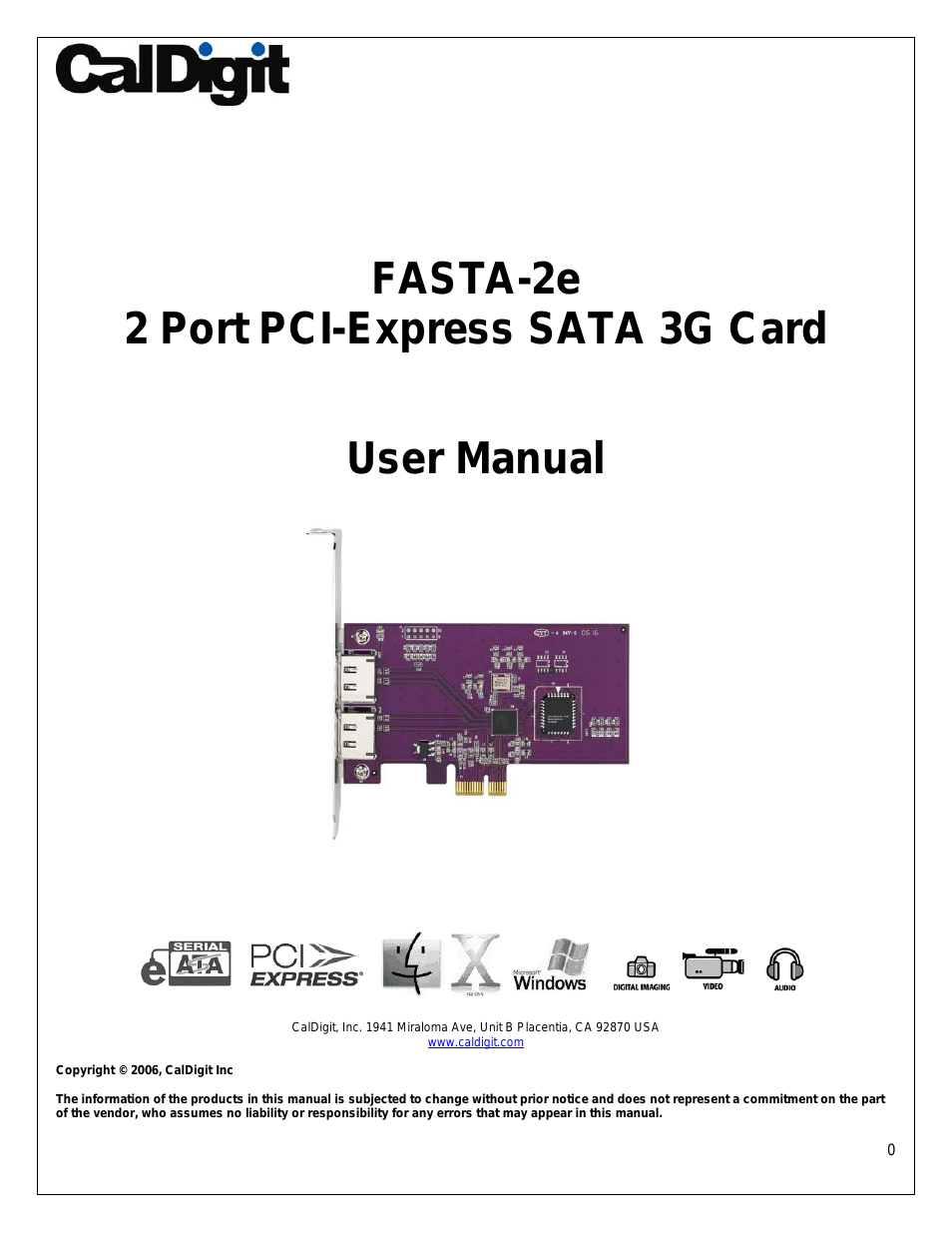 FASTA-2e 2 Port PCI-Express SATA 3G Card