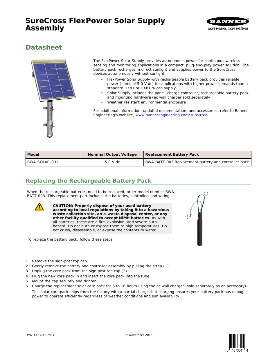 SureCross FlexPower Solar Supply Assembly