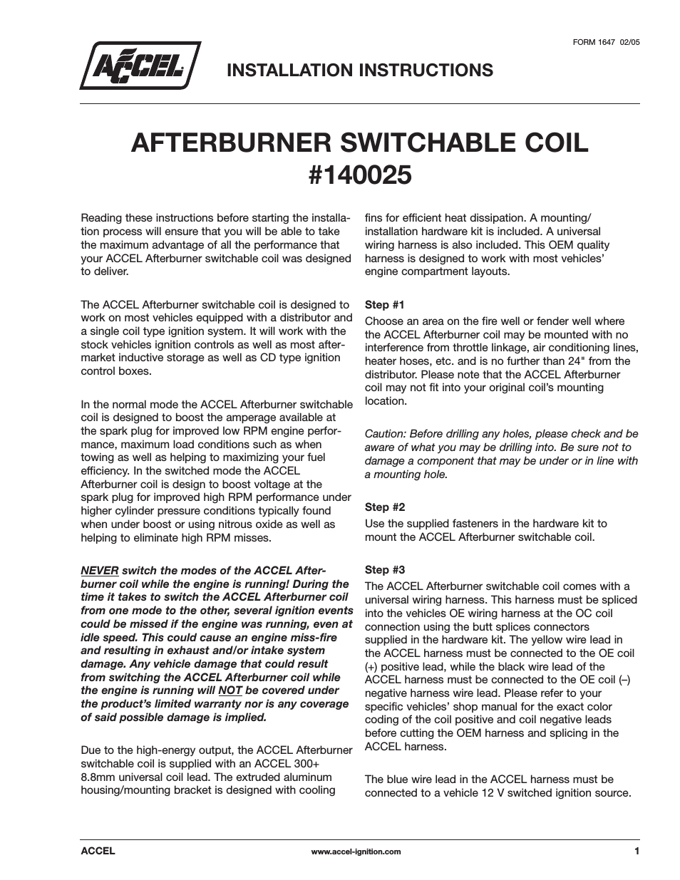 ACCEL AFTERBURNER SWITCHABLE COIL 140025