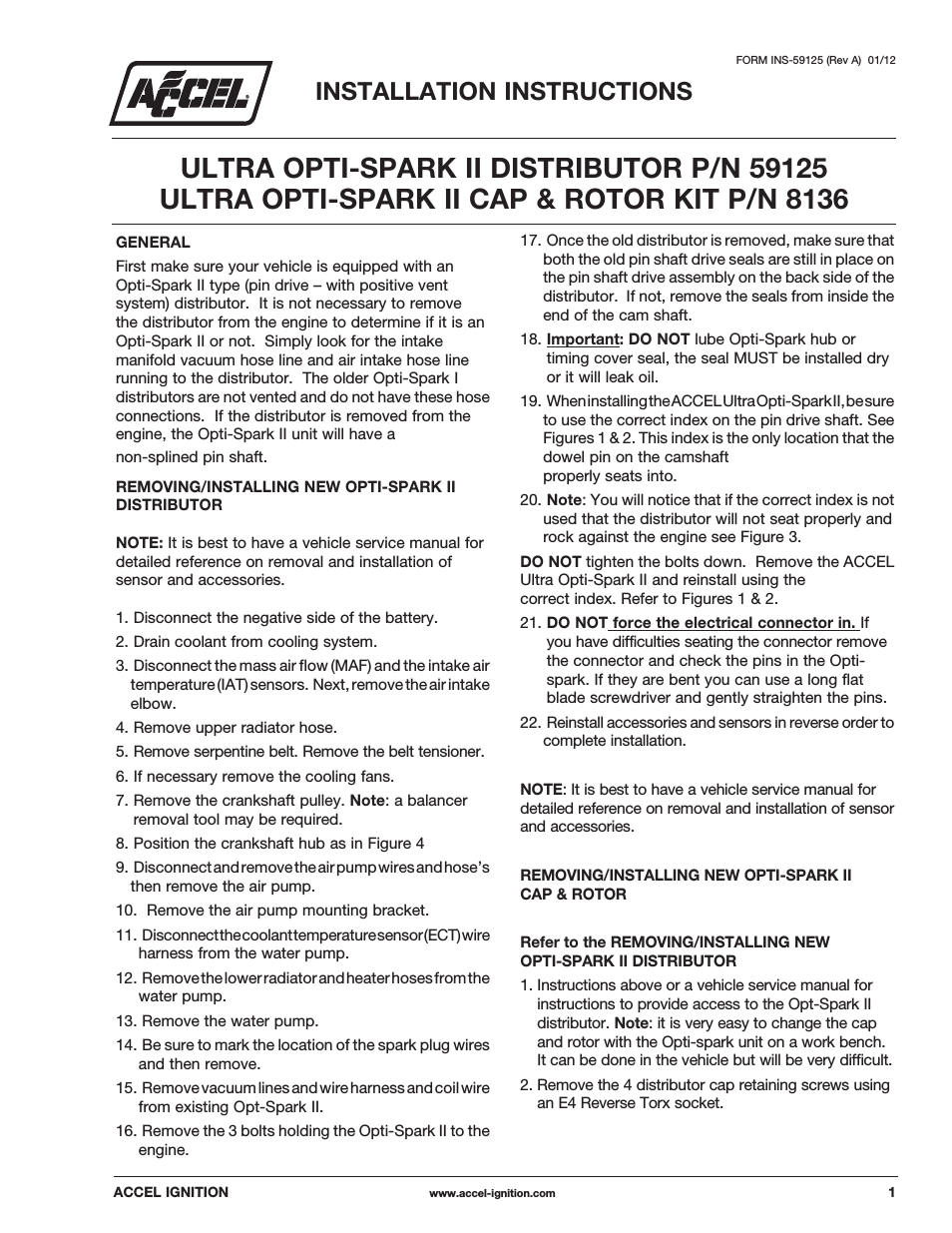 ACCEL ULTRA OPTI-SPARK II CAP & ROTOR KIT 8136