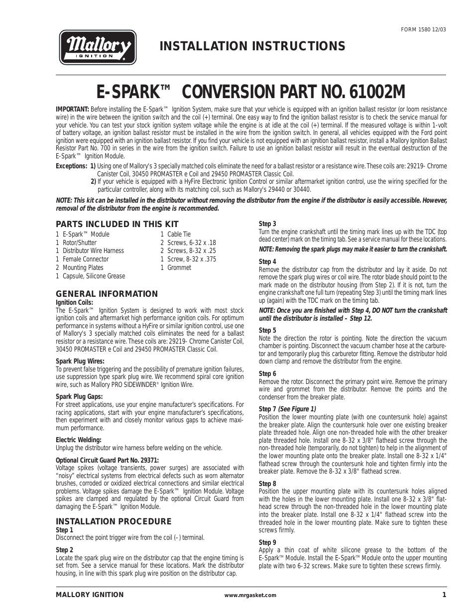 Mallory E-SPARK CONVERSION 61002M