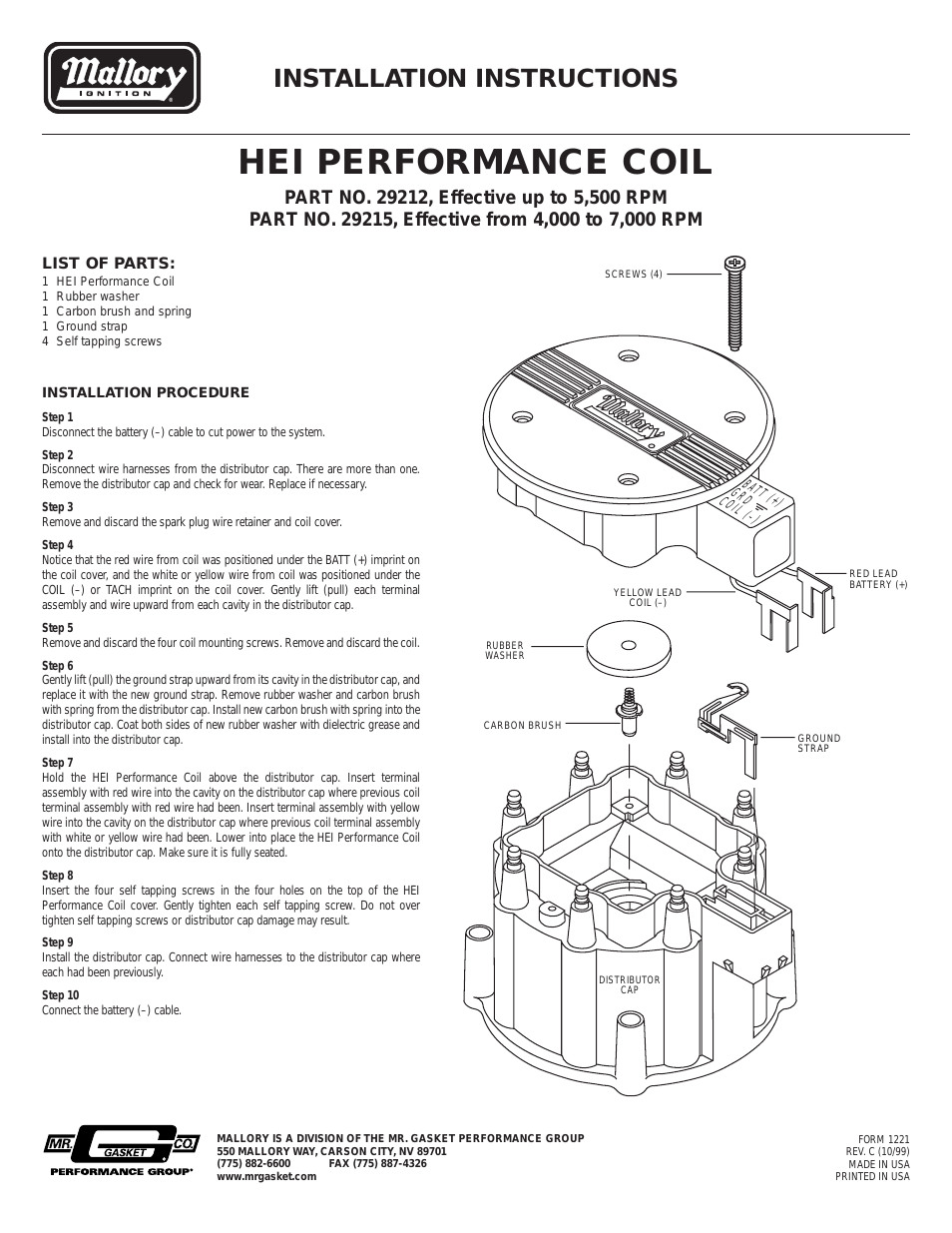 Mallory HEI PERFORMANCE COIL 29212_29215