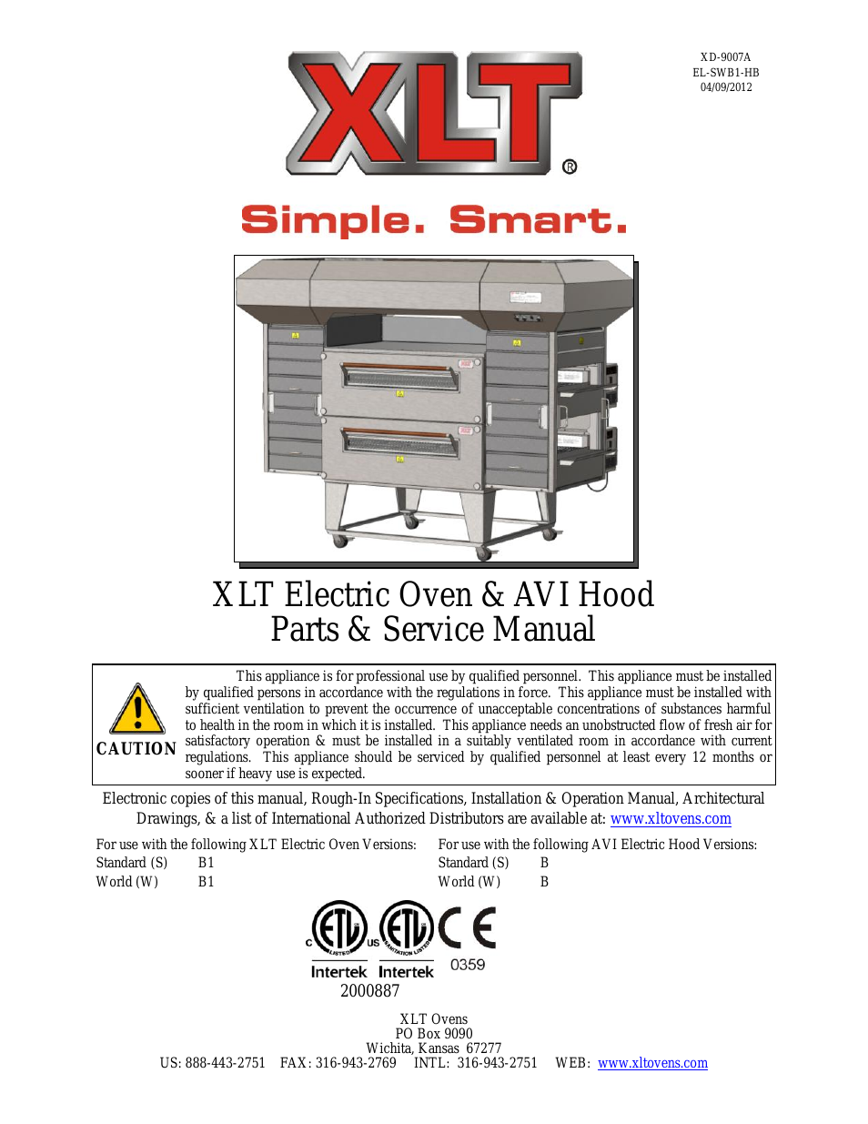 XD-9007A (ELEC Oven Version – B1, AVI Hood Version – B)