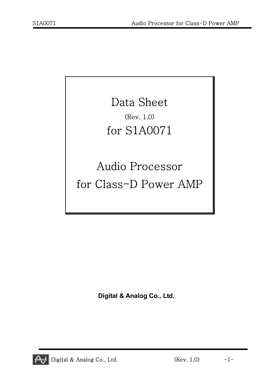 S1A0071 - Audio Processor for Class-D Power AMP