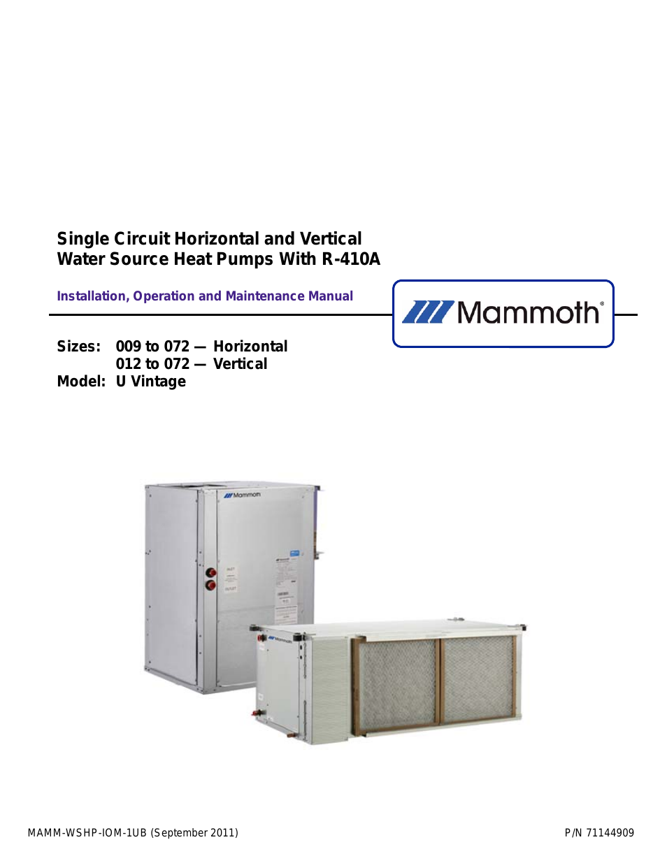 3/4 to 5 Tons: Single Circuit Horizontal and Vertical (U-Vintage)
