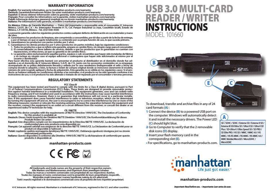 101660 USB 3.0 Multi-Card Reader & Writer - Quick Install (Multi)