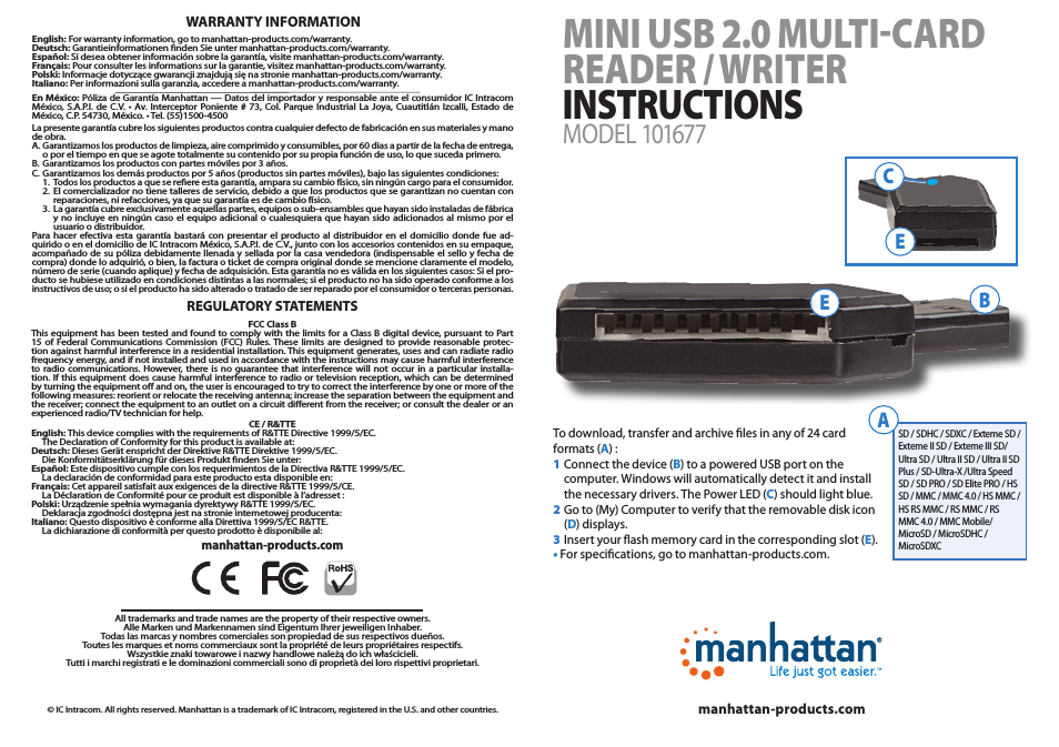 101677 Mini USB 2.0 Multi-Card Reader & Writer - Quick Install (Multi)