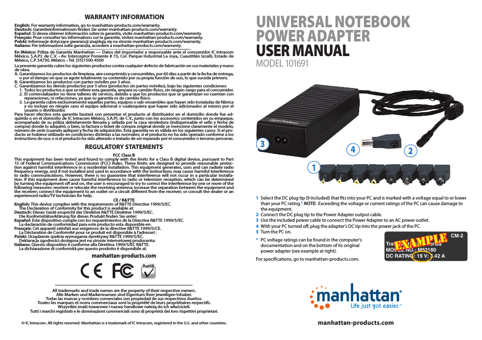 101691 Universal Notebook Power Adapter - Quick Install (Multi)