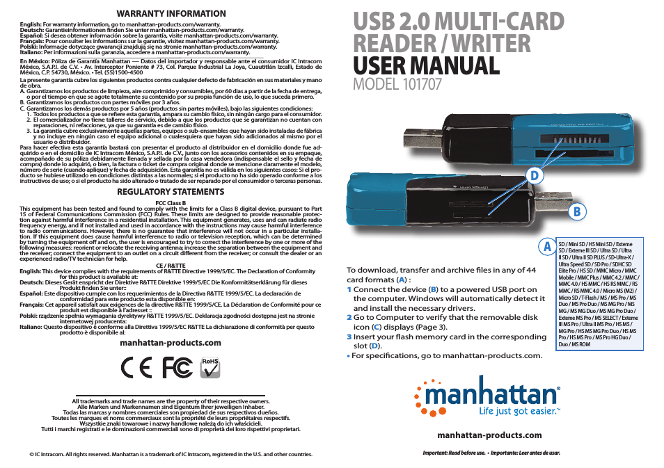 101707 USB 2.0 Multi-Card Reader & Writer - Quick Install (Multi)