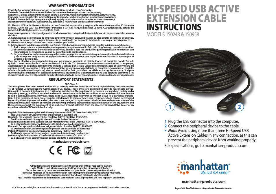150248 Hi-Speed USB Active Extension Cable - Quick Install (Multi)